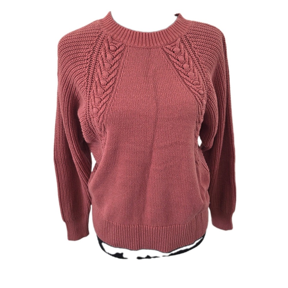 Simply Vera Vera Wang Sweater XS Rust Rose Cable Knit Yoke Chunky Crewneck Top